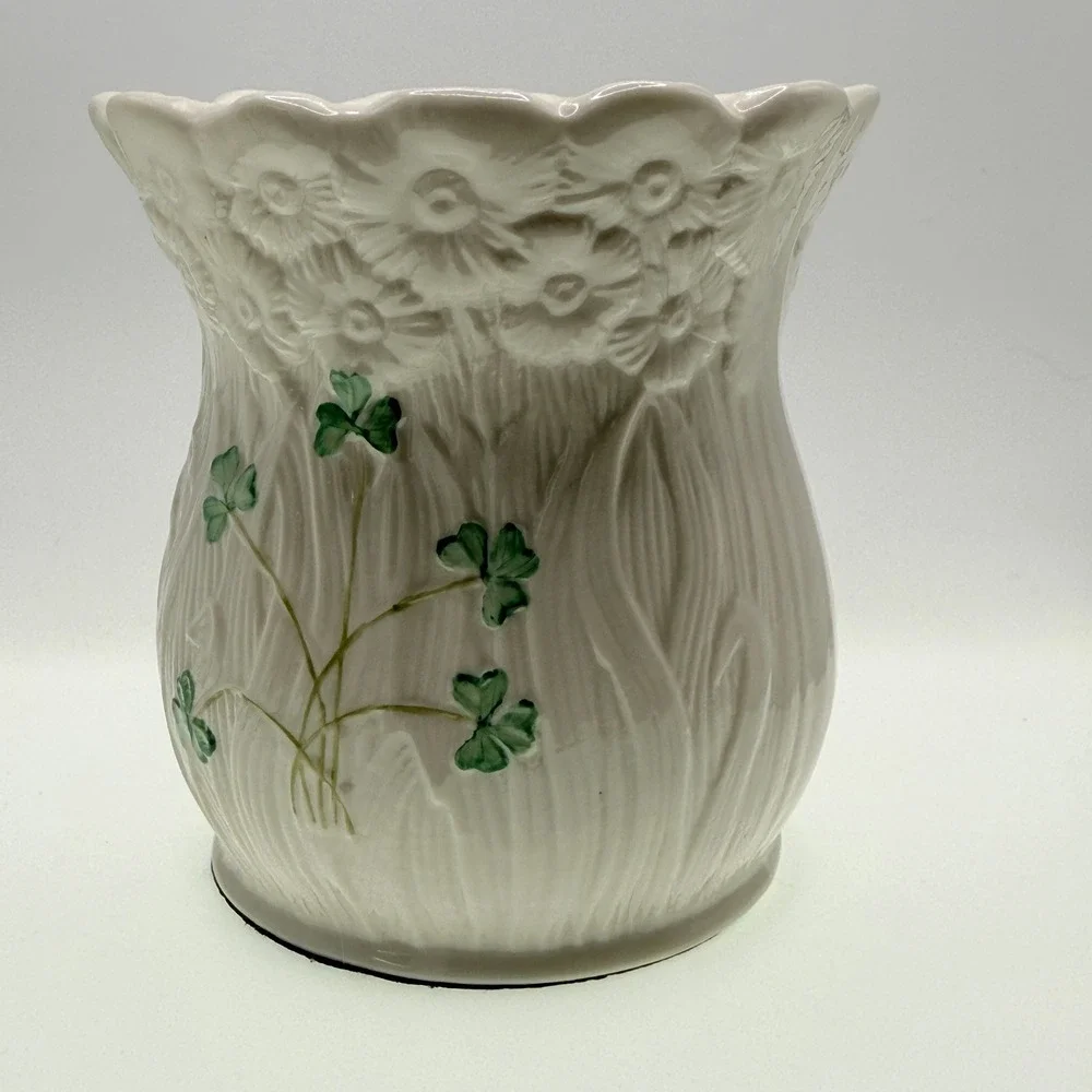 Belleek Irish Porcelain Shamrock Pillar Candle Holder
